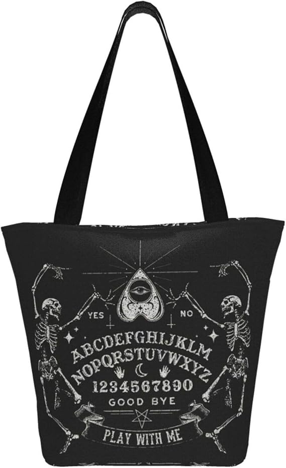 Bolsa de lona negra vintage con esqueleto mágico Ouija para mujer