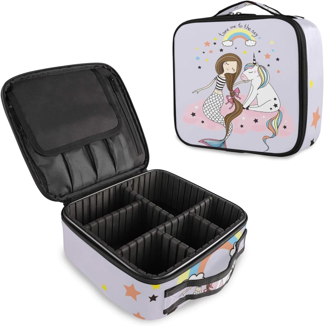 Travel Makeup Bag, Makeup Bag Organizer, Makeup Travel Case, Cute Makeup Bag Large with Adjustable Dividers Unicorn Pink Mermaid Scale
