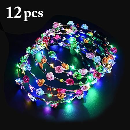 Outgeek Bandeau Fleur 12pcs Fleur Lumineux Couronne