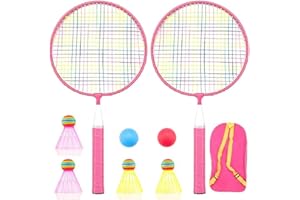 AIKESIWAY Badminton Racket for Children 1 Pair, Nylon Alloy Durable Badminton Racquet Set for Kids Indoor/Outdoor Sport Game（Including 4 Badminton and 2 Table Tennis）