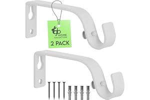 gb Home Collection White Curtain Rod Bracket, Set of 2, for 5/8" Rods, Curtain Rod Holders, Curtain Rod Brackets, Curtain Rod Hooks for Wall, Curtain Brackets for Curtain Rod, Curtain Rod Holder