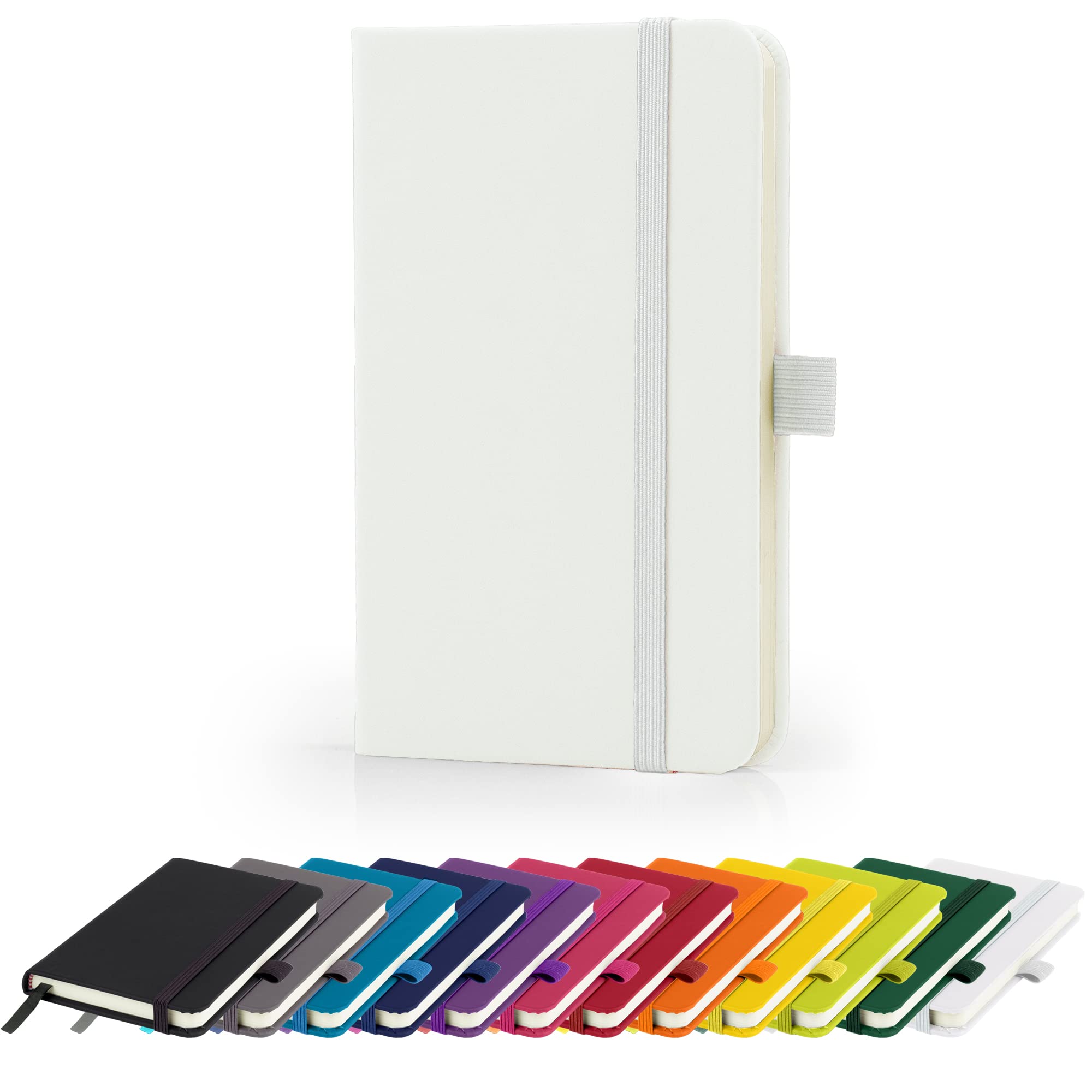 Savvy Bee Premium A6 Notebook New Lined Pocket Hardback Small Journal with pen loop, elastic closure and ribbon marker 196 pages / 98 sheets Notepad Note Book Notes Pad (White)