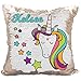 Personalized Mermaid Reversible Sequin Pillow, Custom Unicorn Stars Sequin Pillow (White/Rose-Gold)