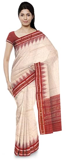 ODISHA HANDLOOM Womens Ikat Cotton Saree (o 18_Off-White)