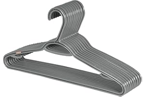 Set of 10 Slim Clothes Hanger by Neatfreak! - Space Saving Hangers For Clothes, Pants, Lingerie and Accessories - Robust Grey Plastic Hangers With Hooks and Pants Bar - 10 Pack