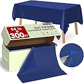 54 in X 300 FT Blue Plastic Table Cover Roll with Slide Cutter, Cuts Up to 36 Rectangle 8 Feet Disposable Plastic Table Cloths, Disposable Table Cover Roll for Dinning, Parties, BBQ, Wedding, Outdoor