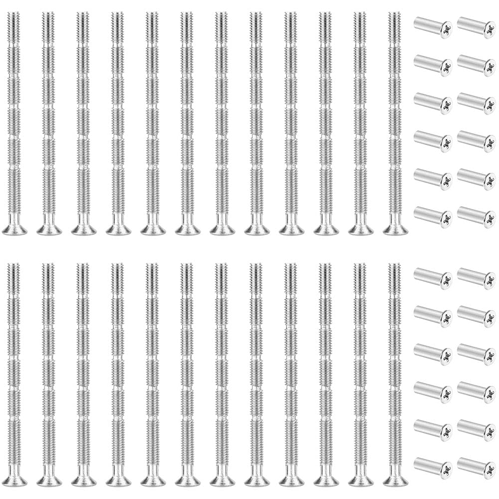 ZHIQIN 24Pcs M3 Door Handle Screws Sleeve Fixing Screws Connecting ​Sleeve Male to Female for Door Handle Roses Knobs and Escutcheons,Nickel Color