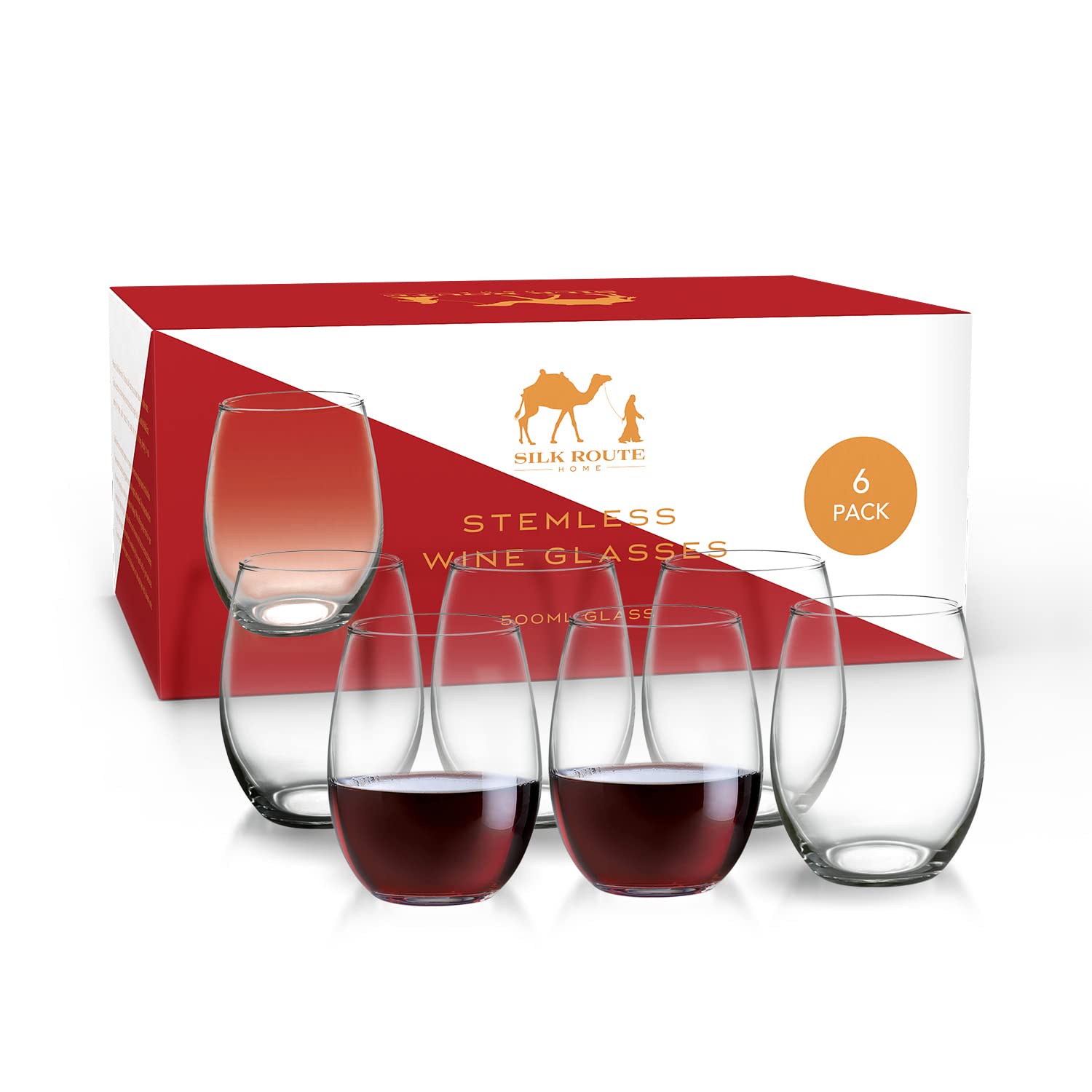 Silk Route Home 6 x 500ml Stemless Wine Glasses Tumblers