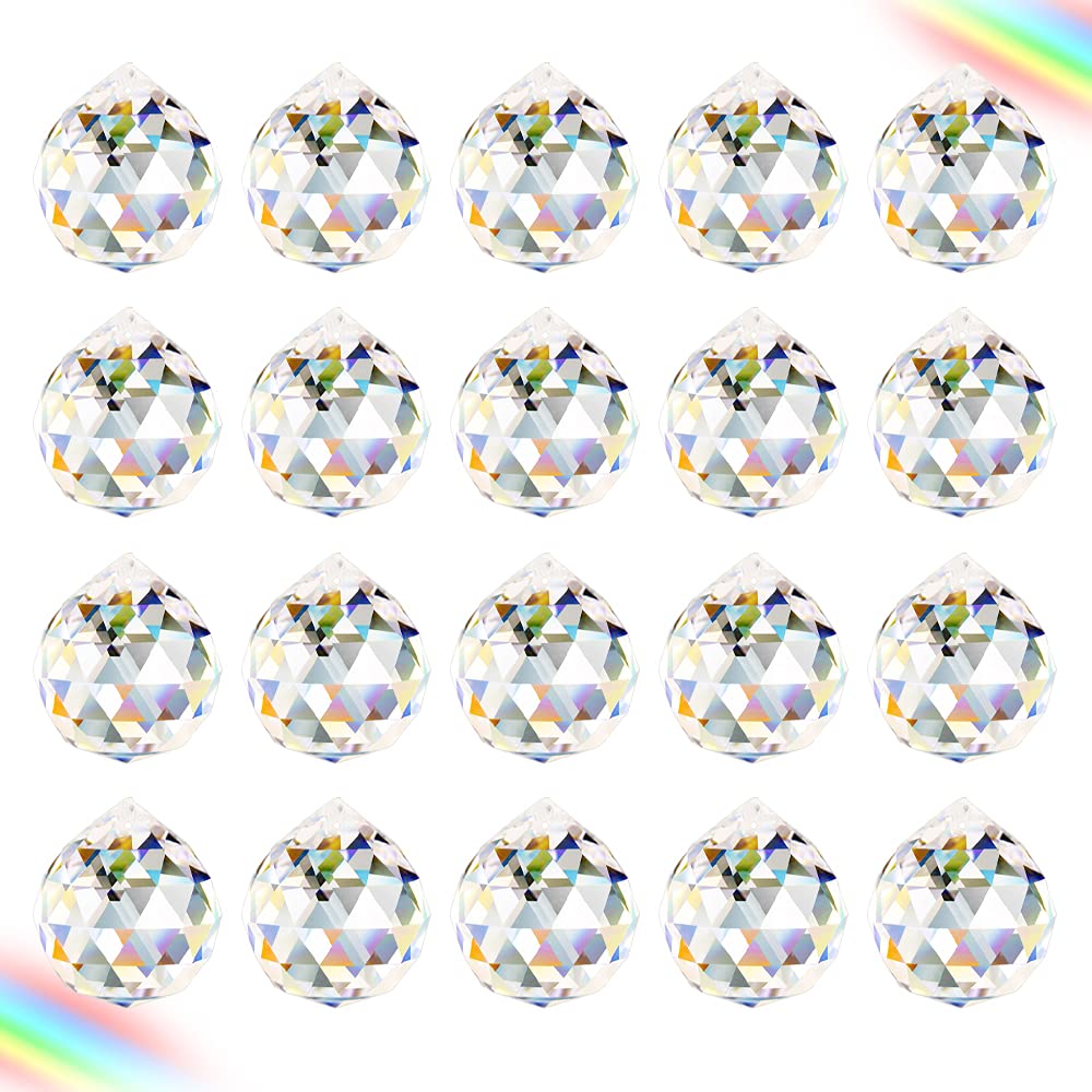 Aipaide Clear Crystal Ball Prism Christmas Tree Decorations 20 PCS K9 Crystal Sun Catchers Ball for Garden Ornaments Outdoor Window Chandelier Hanging Pendant Feng Shui