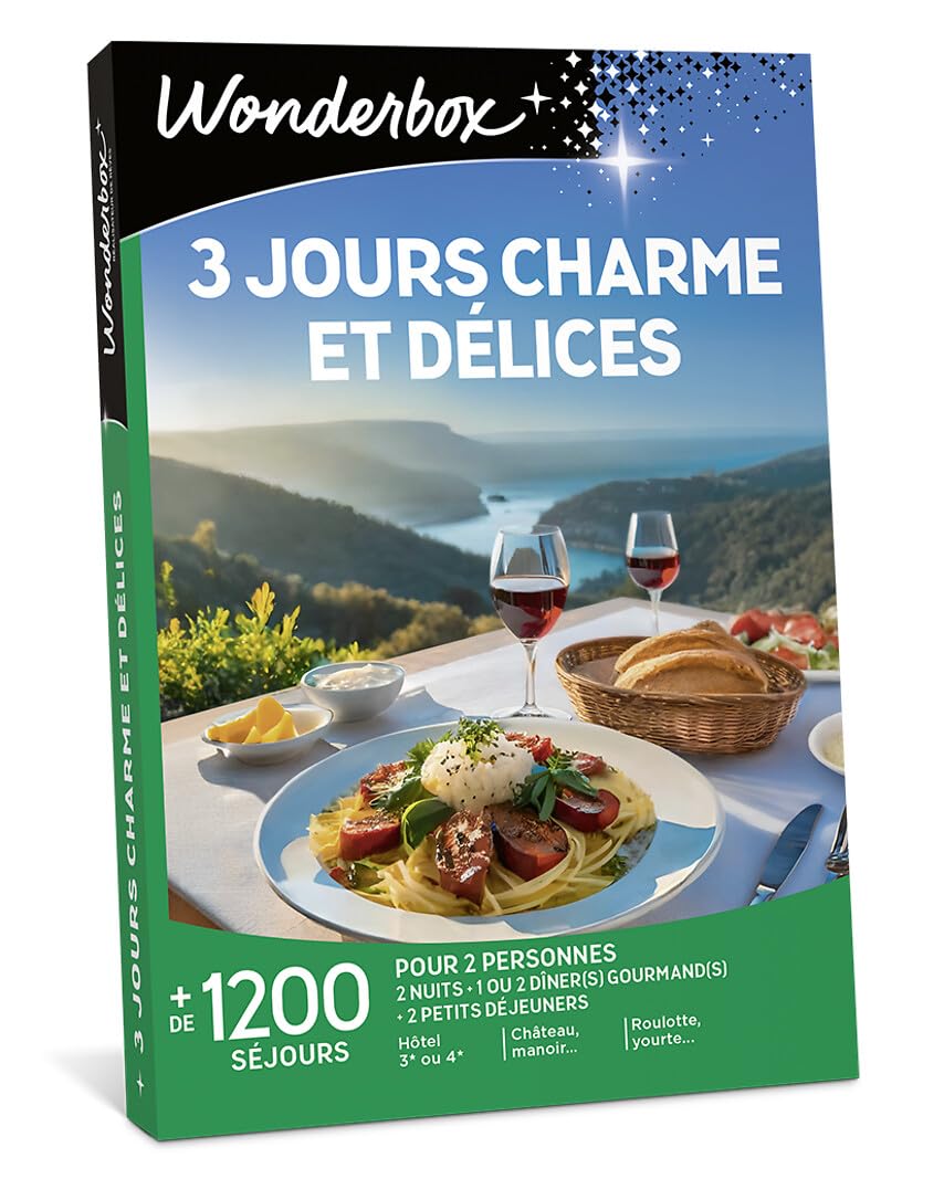 Wonderbox - Gift Set - 3 Days Charming and Delicate - 1200 Stays of 2 Nights in 3 and 4 Star Hotels, Castles, Manoirs