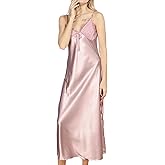 ASHER FASHION Women's Sexy Satin Long Nightgown Lace Slip Lingerie Chemise Robes