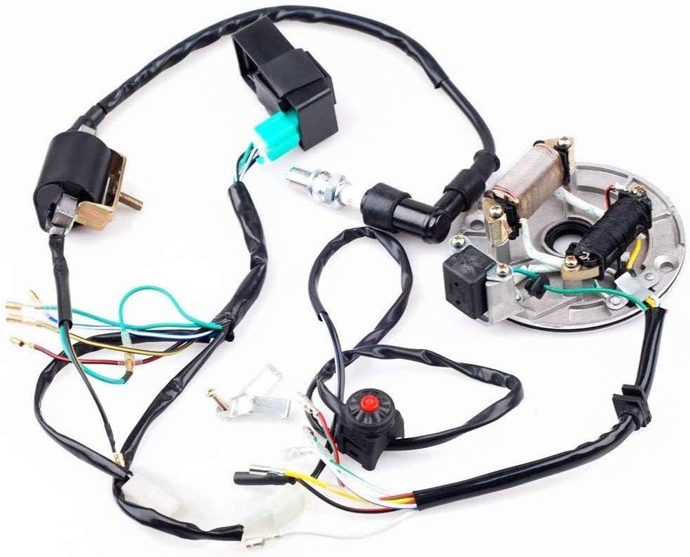 Annpee Kick Start Dirt Pit Bike Wire Harness Wiring Loom CDI Ignition Coil Magneto Spark Plug Rebuild Kit for 50cc -125cc Stator CDI Coil ATV Quad Bike Buggy Go Kart
