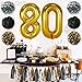 Gold 80th Birthday Decorations – Large, Pack of 23 | Black, Gold and Silver PomPoms and Tassel | 80th Birthday Party Supplies Kit | 80 Balloons | 80th Birthday Party Decorations | 80 Party Decor