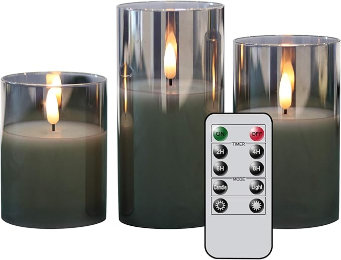 Eldnacele Glass Candles Flameless Flickering Candles with Remote