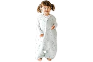 Tealbee Dreamsuit: Toddler Sleep Sack with Feet 3T 4T - 0.8 TOG Lightweight Baby Wearable Blanket for Walkers - Rayon made from Bamboo, Organic Cotton Sleeping Bag - Croissant