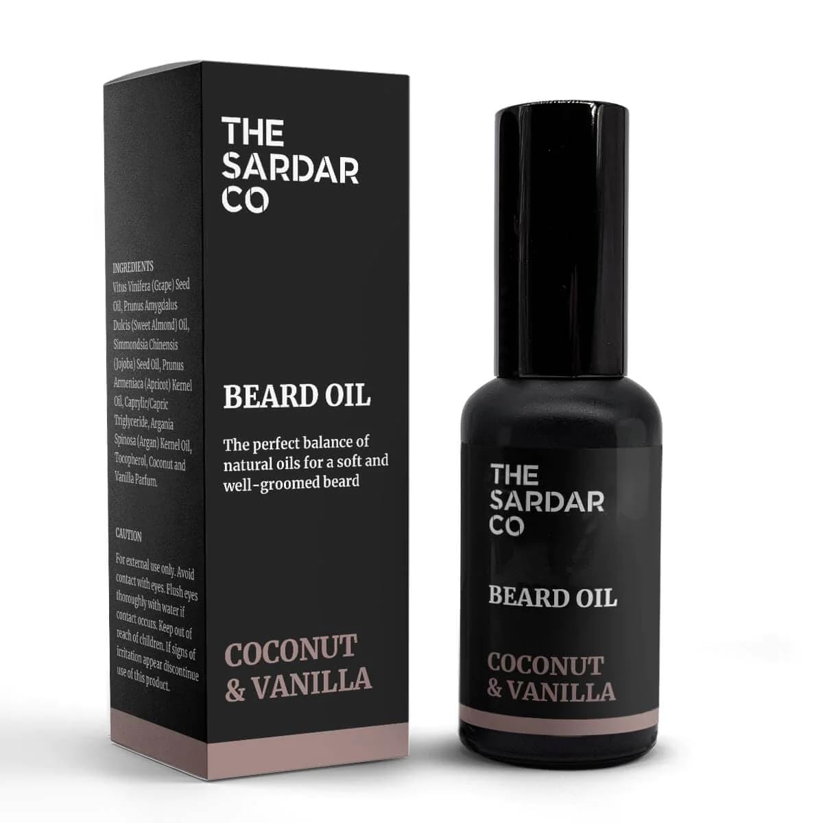 THE SARDAR CO Coconut & Vanilla Beard Oil – Deep Hydration & Conditioning – Organic Argan & Jojoba for Growth, Softness & Nourishment – Lightweight, Non-Greasy Formula – 30ml