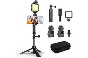 yAyusi Vlogging Kit for iPhone/Android，30.71" Selfie Stick Tripod with Light, Microphone ＆ Storage Boxes, Content Creator Ess