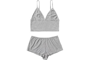 WDIRARA Women's 2 Piece Lingerie Set Wireless Bra Boyshorts Underwear Set Ribbed Knit Nightwear