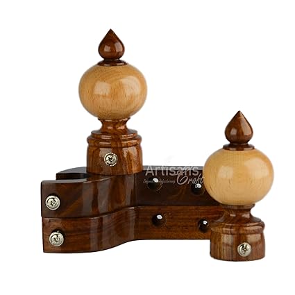 Artisans Craft 2 Wooden Finials Caps with 2 Wall Support (Brown and Beige)