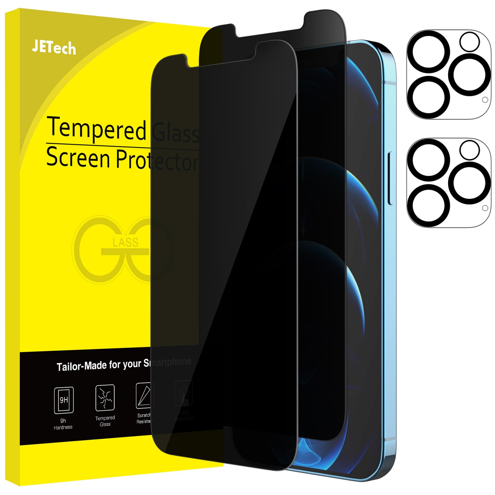 Photo 1 of JETech Privacy Screen Protector for iPhone 12 Pro 6.1-Inch with Camera Lens Protector, Anti Spy Tempered Glass Film, 2-Pack Each