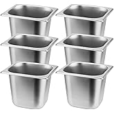 SINJEUN 6 Pack 1/6 Size Stainless Steel Steam Table Pans, 6 In Deep Hotel Pans for Restaurant Hotel Catering