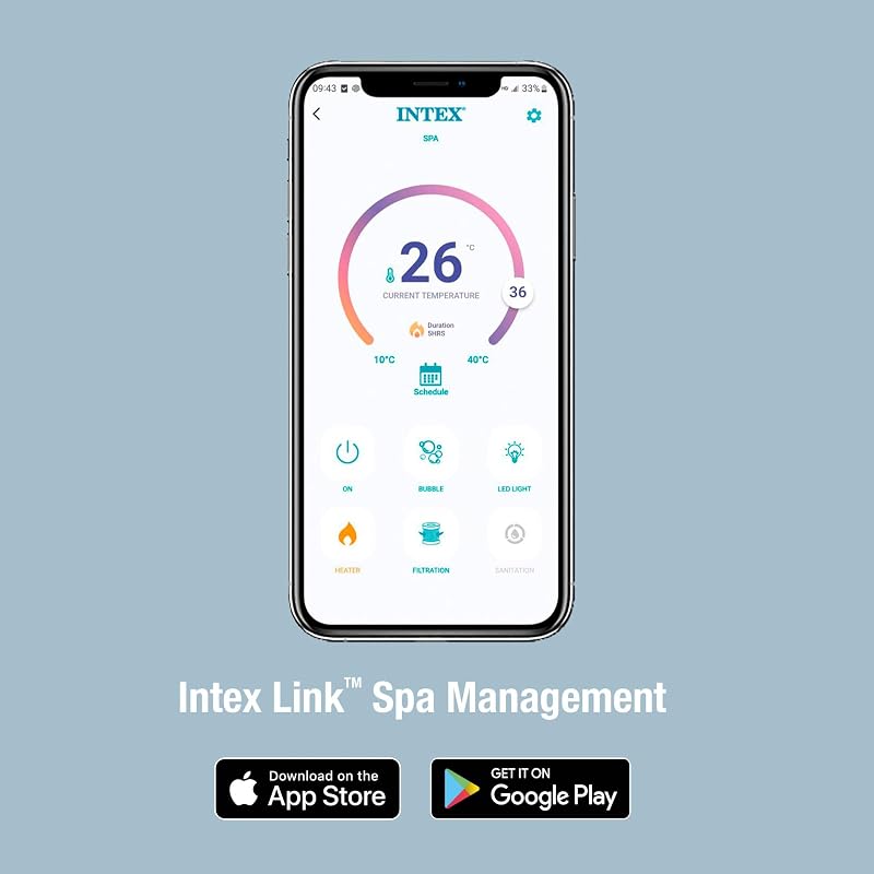 SPA Hinchable Circular Greywood Deluxe, 6 Personas, Ø216x71, Calentador, 170 Salidas Aire, Panel Control inalámbrico App, Depuradora Filtro S2, Accesorios incluidos (55101)