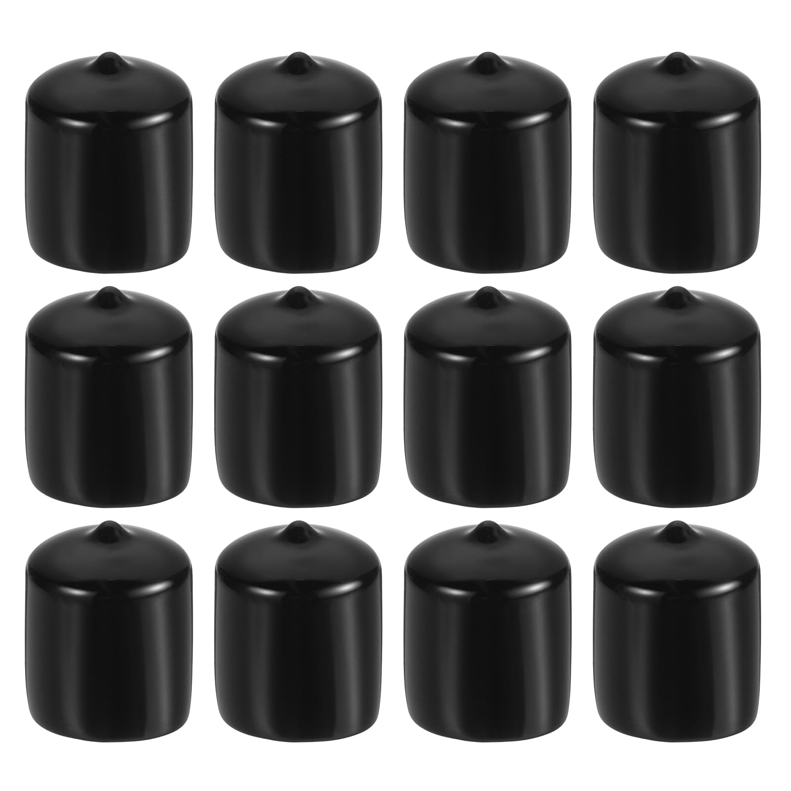 PATIKIL 1" ID Round Rubber End Caps, 12 Pcs Rubber Bolt Covers Caps PVC Rubber Screw Covers Flexible Screw Thread Protector Caps for Metal Tube Rod Bolt, Black