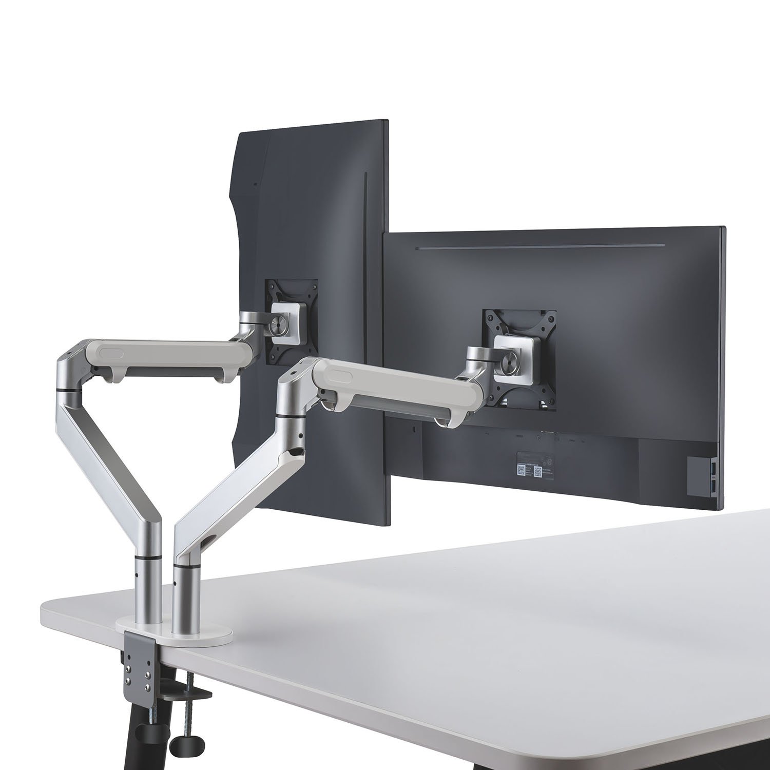 ThingyClub® Dual Gas Spring LCD Arm Desk VESA Bracket & Monitor Arm Stand for 10"-27" Screens: Tilt up 90° /down 85°, Swivel left/right 180°, 360° Rotation (Dual Arms - Silver)