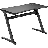 Tangkula Gaming Desk, Z Shaped Ergonomic Gaming Computer Desk, E-Sports Game Desk with Cup &amp; Headphone Holder and Mouse Pad, Gamer Workstation, Carbon Fiber Surface and Z-Shape Steel Frame (Black)