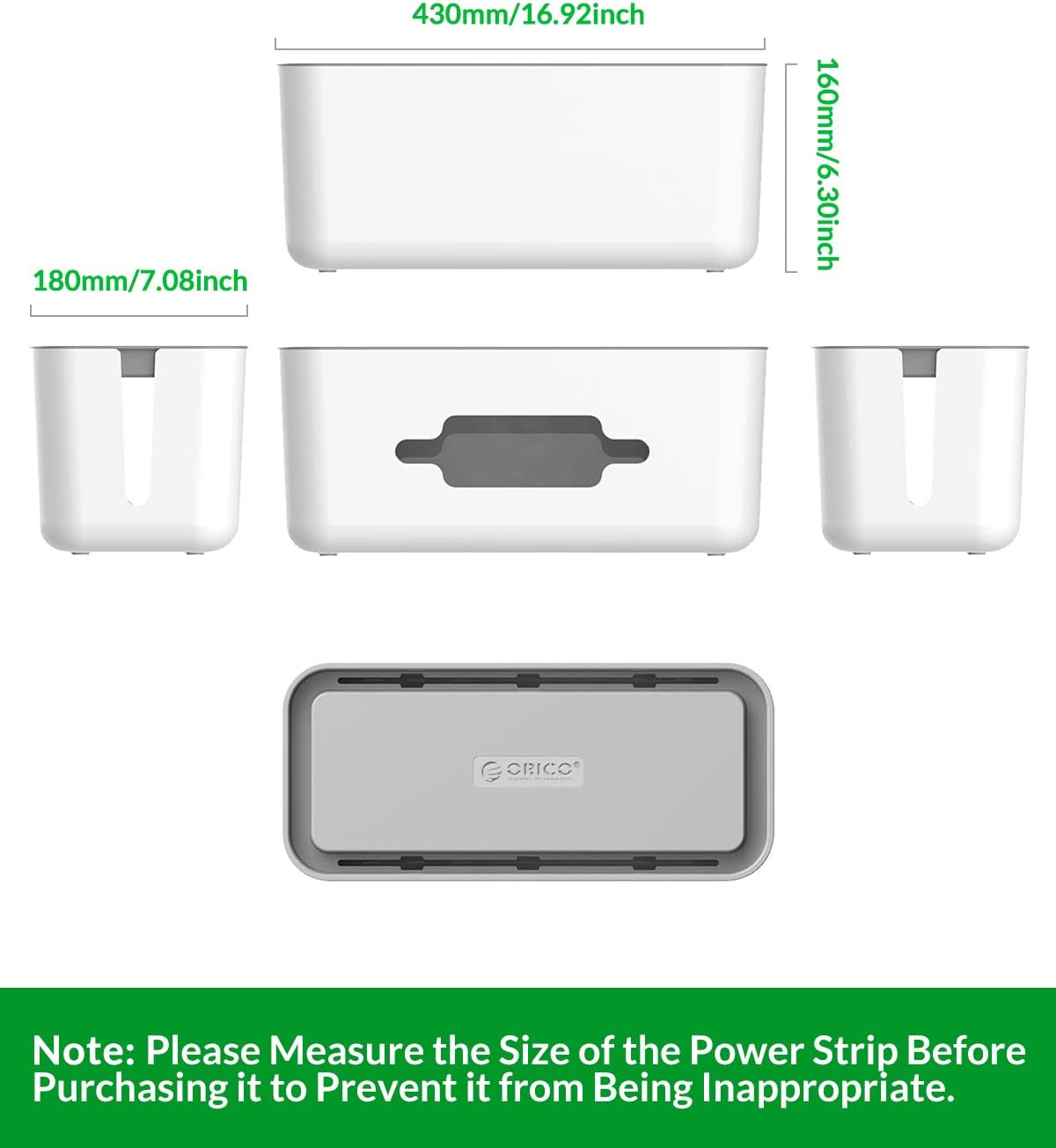 ORICO Cable Management Box Storage Case Cable Organizer (16.9 x 7.1 x 6.3 inches) to Protect Power Strip, Charger, USB Hub, Cable and Other Electric Devices- Extral Large: Electronics