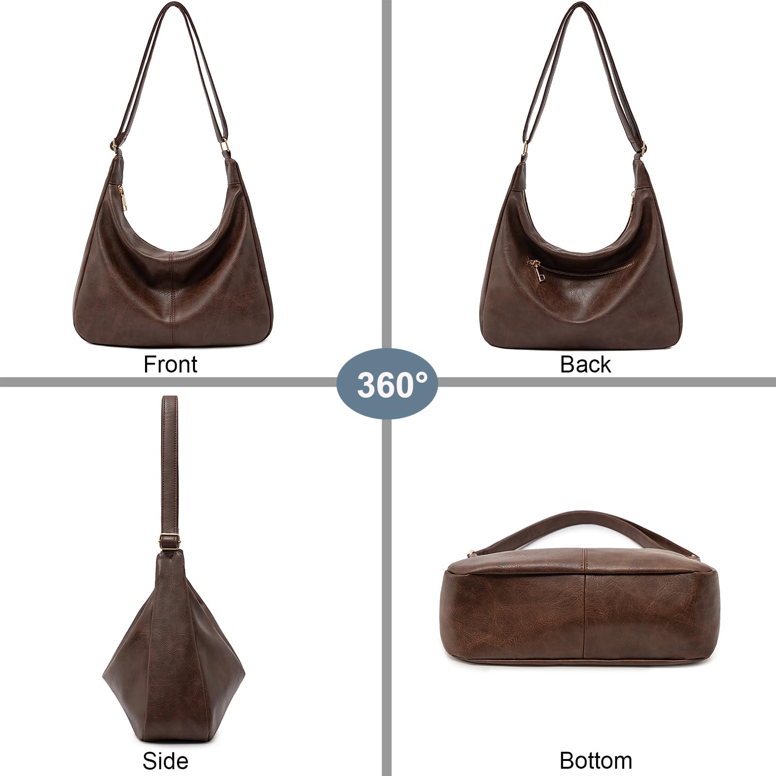 NIUEIMEE ZHOU Hobo Bags for Women Foldable Vegan Leather Shoulder Handbag Slouchy Tote Crossbody Purses