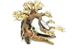 THATUWOOD Bonsai Driftwood Aquarium Tree (8in H x 6in L), Handcrafted Fish Tank Decoration | Easy to Install Driftwood Bonsai for Fish Tank | Decor Aquascape Wood (Bonsai Tree)