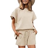 Imily Bela Womens Loungewear Set Short Sleeve Tops and Shorts 2 Piece Outfits Plus Size Oversized Pajama Set with Pockets