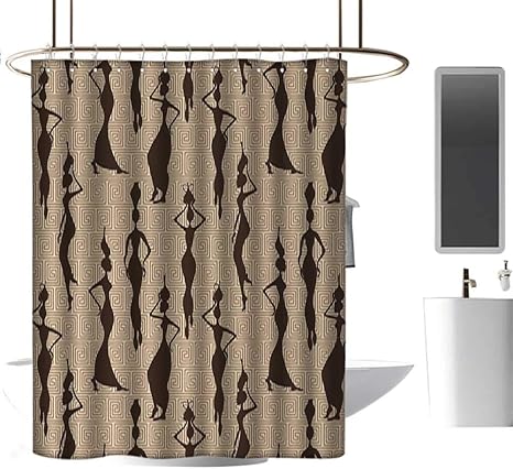 Amazon Renteriadecor シャワーカーテン バスルーム用 アフリカンと名言 アメリカジャズ音楽少女 ニューヨークマンハッタンの絵柄 ブラックグレーシャワーカーテン W55 X L84 シャワーカーテン ホーム キッチン オンライン通販