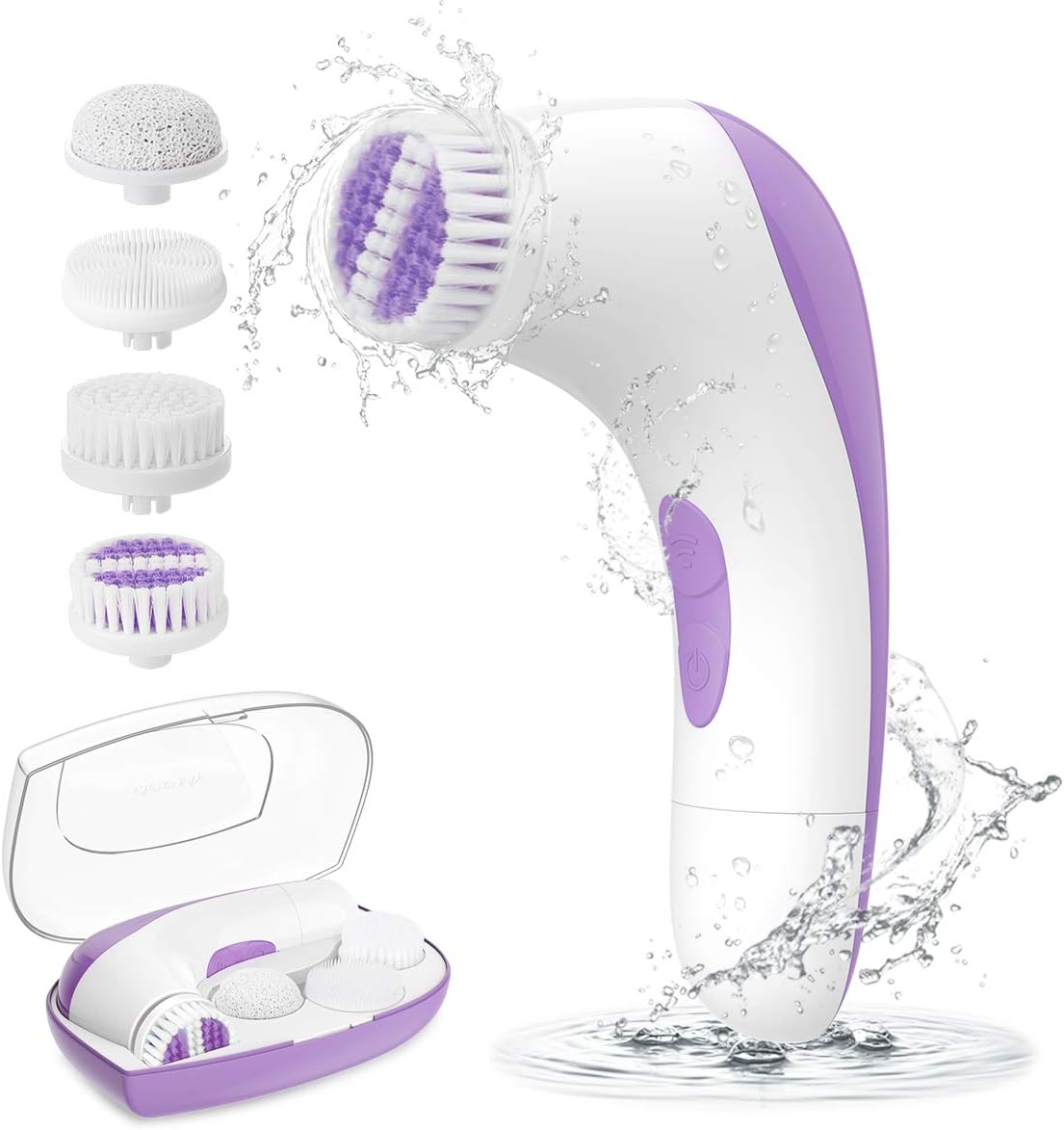Facial Cleansing Brush [Newest 2020],ETEREAUTY Waterproof Face Spin Brush with 4 Brush Heads for Deep Cleansing, Gentle Exfoliating, Removing Blackhead, Massaging (A Purple)