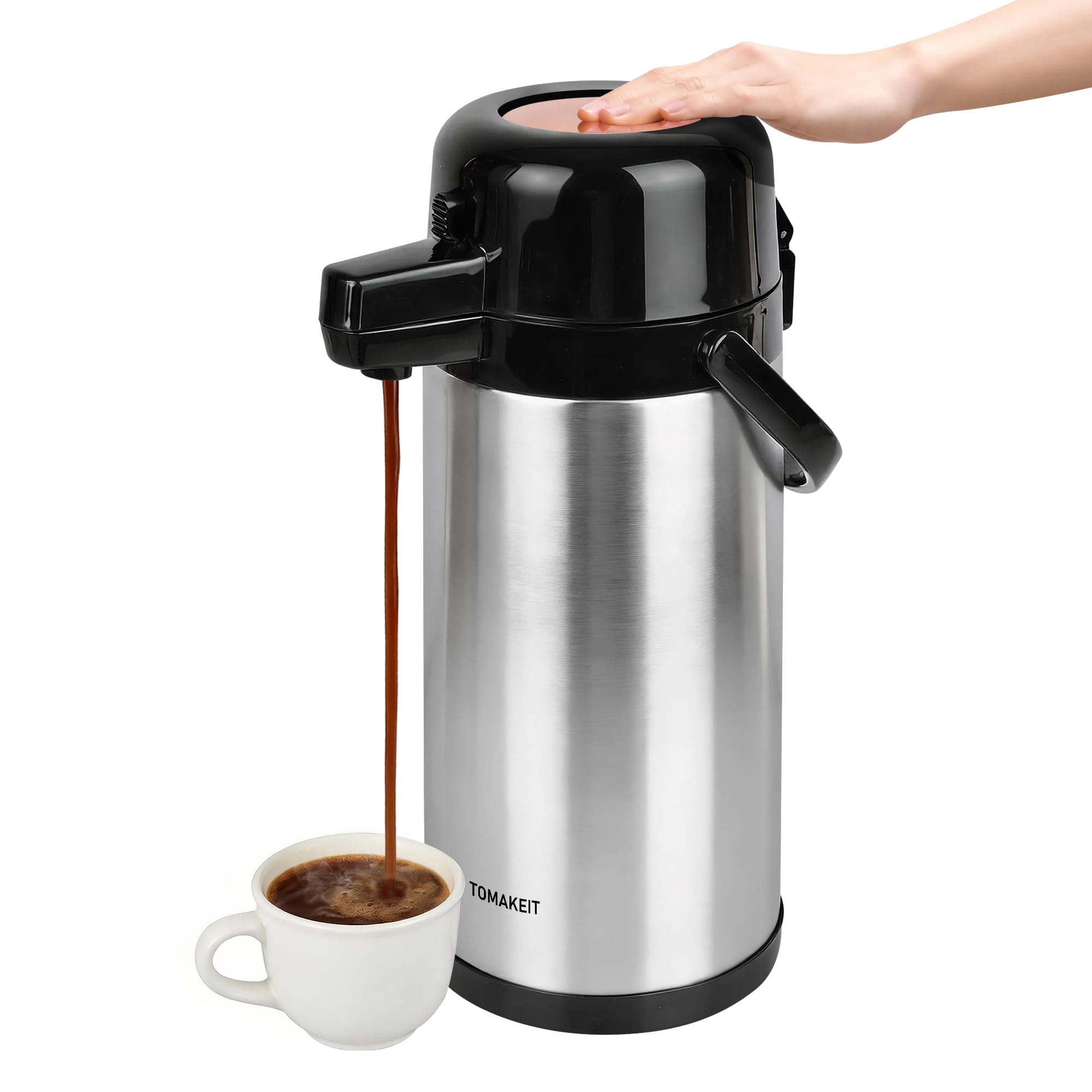 Photo 1 of TOMAKEIT Airpot Coffee Carafe for Keeping Hot,102oz/3L Coffee Dispenser Thermal with Pump,Insulated Stainless Steel Hot Beverage Dispenser for Parties,Thermal Carafe for Hot Drinks Water Tea Chocolate