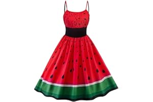 Photno Women's Cocktail Dress Sleeveless Sling Watermelon Print Rockabilly Prom red Dresses