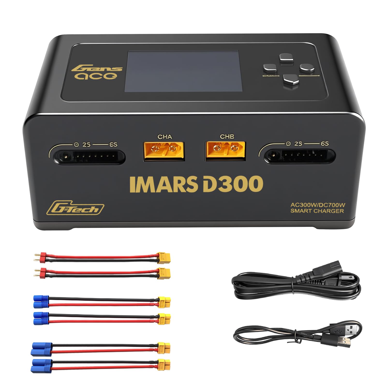 Photo 1 of Lipo Battery Charger, Gens Ace Charger IMARS D300 G-Tech Series Smart Dual Lipo Balance Charger AC 300W DC 700W (350W*2) 16A RC Battery Charger for 1s~6s Lipo Batteries Life NiCd MH LiHV (Black)