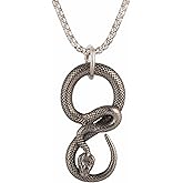 Men's Gothic Punk Animal Snake Pendant Necklace, 316L Stainless Steel Material, Silver Stainless Steel Square Pearl Chain, Retro Jewelry Gift