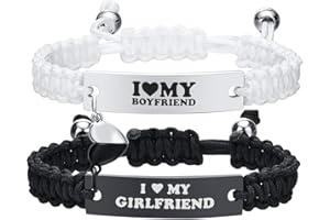 MPRAINBOW Heart Matching Couples Bracelets - Adjustable Braided I Love My Boyfriend Girlfriend Long Distance Bracelets, Lovers His Hers Relationship Promise Bracelet Jewelry Anniversary Christmas Birthday Gifts