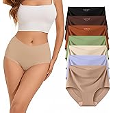 Ailongcity Women's Underwear Seamless High Waist No Show 7 Pack Full Coverage Briefs Silky Stretch Panties
