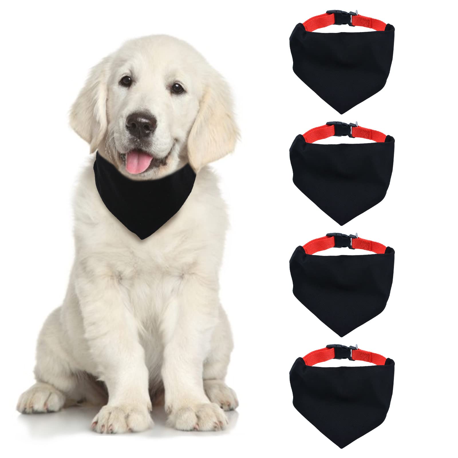 HACRAHO Blank Dog Bandana, 4 PCS Black Pet Bandana Collar with Quickly Release Buckle Adjustable Sublimation Dog Bandana with Removable Red Collar for Small Medium Dogs and Cats, Black M