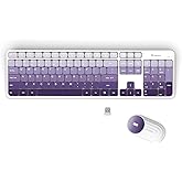 Whalices 52 Wireless Keyboard and Mouse Combo - 2.4G Wireless, Rechargeable, Low-Noise, Cute Colorful, Full-Sized, 3 DPI Adjustable Mouse, for Computer, Laptop, PC, Desktop (Gradient Purple)