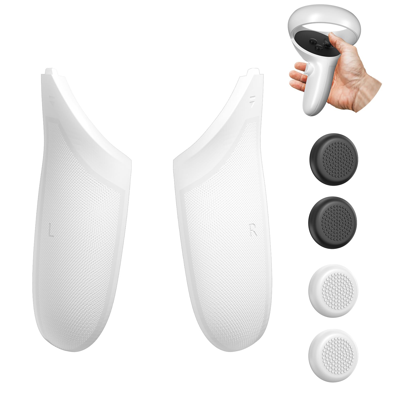 Battery Covers for Oculus Quest 2 Controller, TanReginal Ergonomic Design Covers for Meta Quest 2 Controller, Replacement Parts with Anti-slip Granule Texture, Premium PVC Material, 4 Joystick Caps