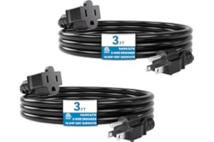 Kasonic 3 Feet Extension Cord Outdoor Indoor, ETL Listed, SJTW 16AWG/13A 3 Prong Power Cord, for Home or Office Use, 2 Pack