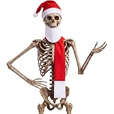 Evervibe 3 Pcs 12 ft Skeleton Outfits Accessories Skeleton Santa Hat and Scarf Beard Set 12ft Christmas Skeletons Costume Set
