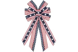 Hying Large 4th of July Bows for Wreath, Patriotic Wreath Bows American Flag Bows Red Blue Burlap Bow Memorial Day Decorations Tree Topper Bows for Front Door July 4th Supplies