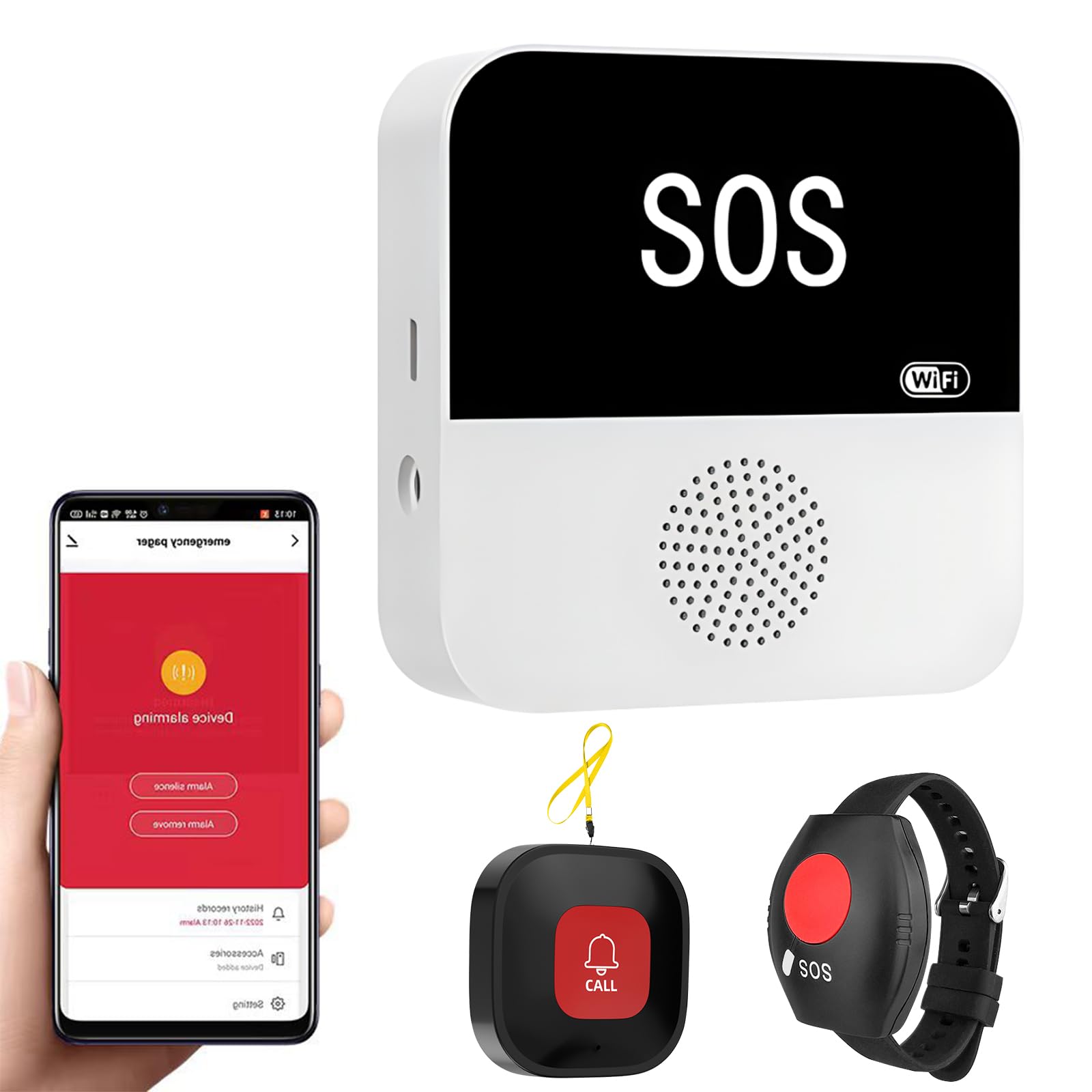 Wireless Caregiver Seniors Pager Alarm, Personal Alarms for Elderly, WiFi Wireless Caregiver Pager Call Button, With 1 SOS Receivers, 1 Call Button, 1*Wrist Button, For Patient/Elderly/Home/Disabled