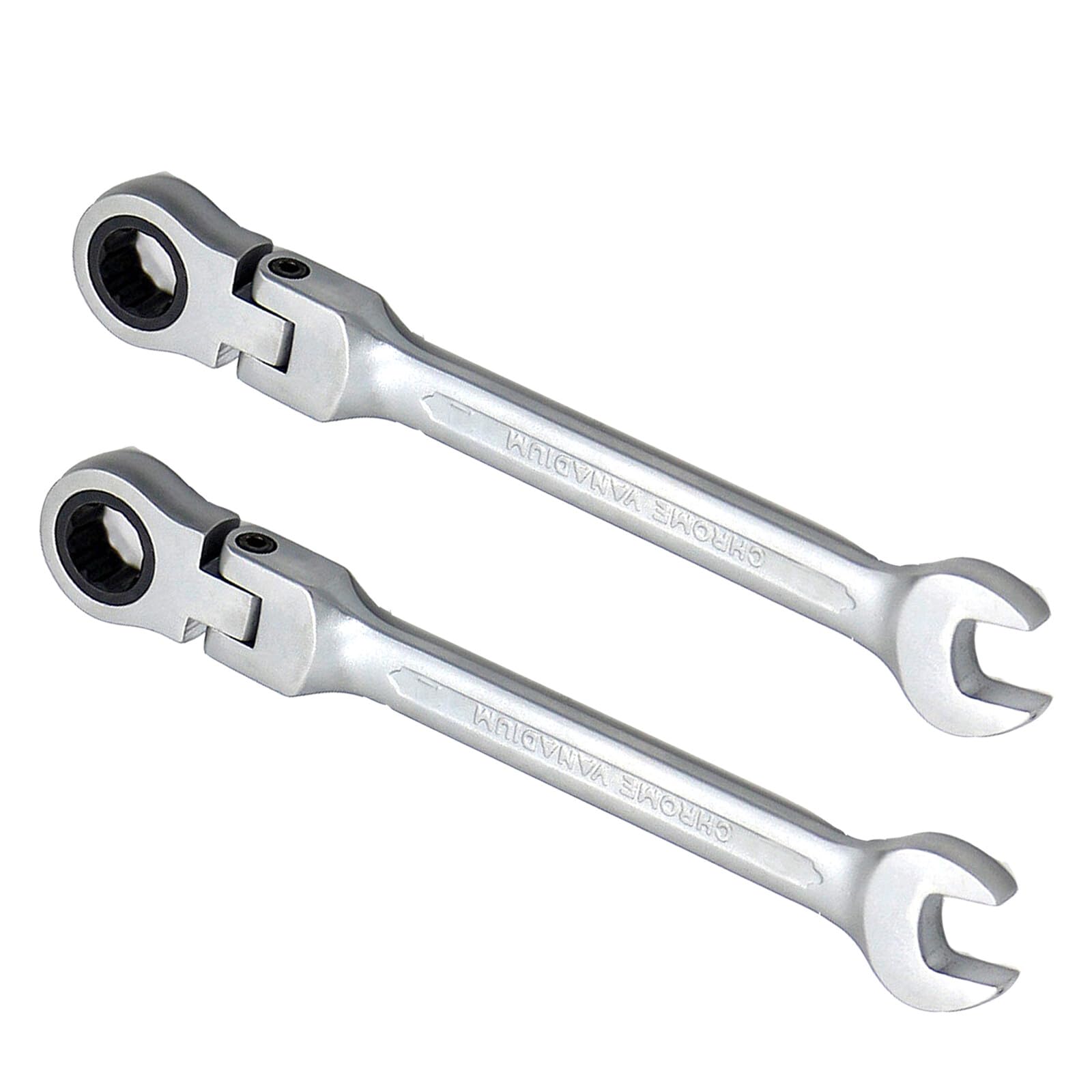 Vokenforu 11mm Flexible Head Ratchet Spanner, 2 Pcs Matte Ratcheting Combination Wrench, Nickel Plated Medium Carbon Steel Open End Spanner Metric