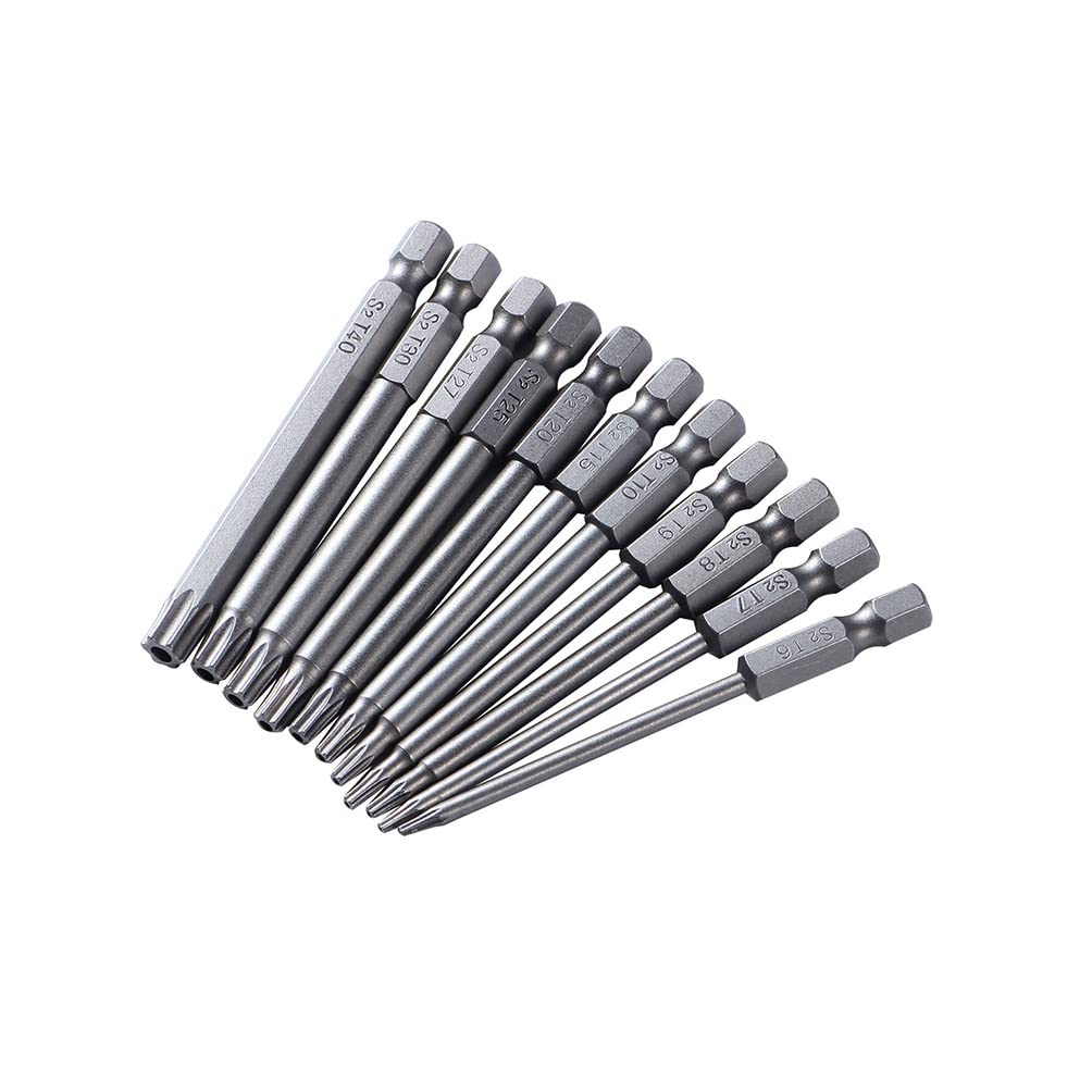 11 Pcs Torx Screwdriver Sets, Long Torx Star Head Screwdriver Bit Set, 1/4 Inch Magnetic Hex Shank Screwdriver Bits, T6 to T40 100 mm Security Screwdriver Bits Set for Electric Manual Screwdrivers